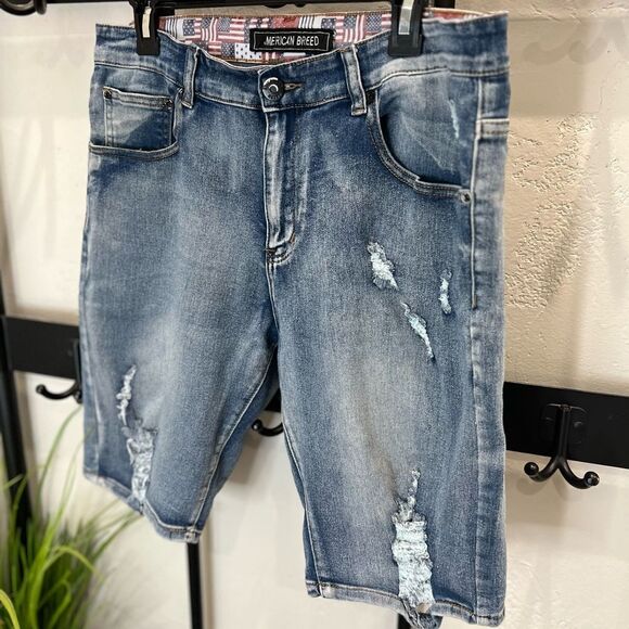 American Breed distressed denim jean shorts size 34 - Picture 4 of 14